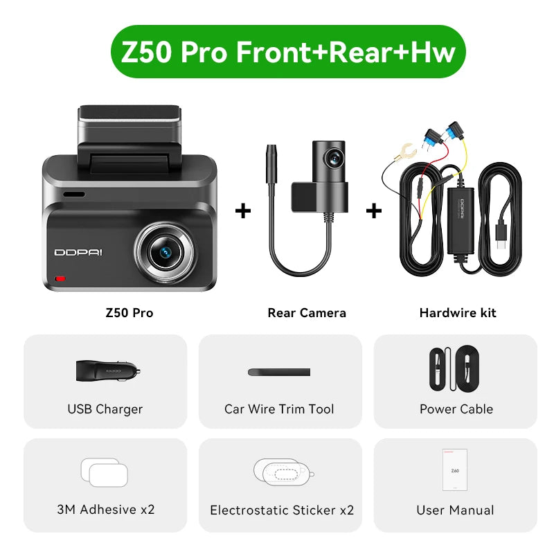 Front + rear + hardwire kit package contents